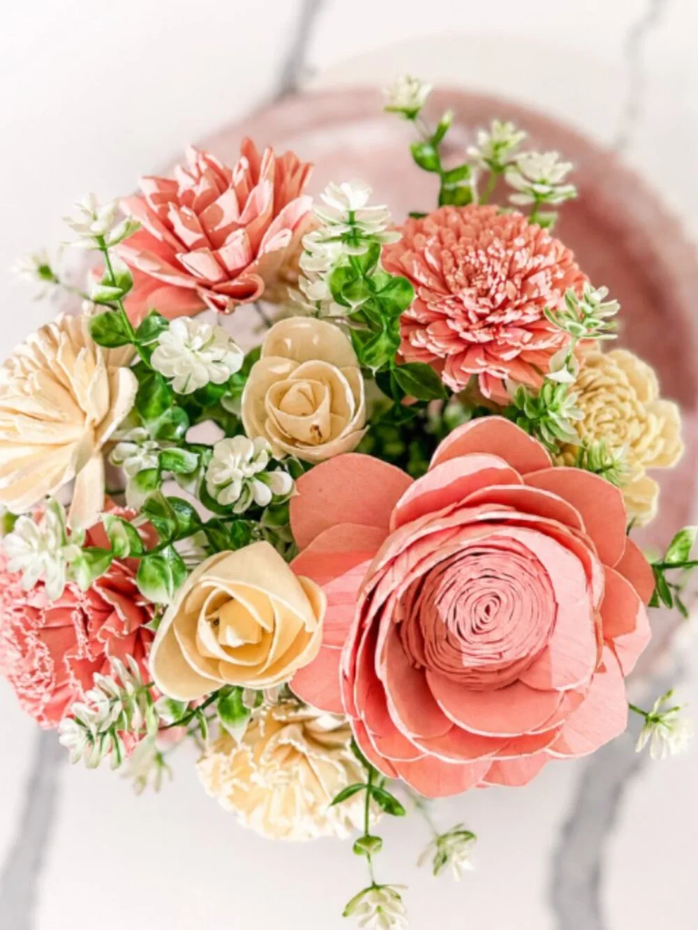 Pink Sola Wood Floral Arrangement in Mason Jar Baby Shower Nursery Decor Gift